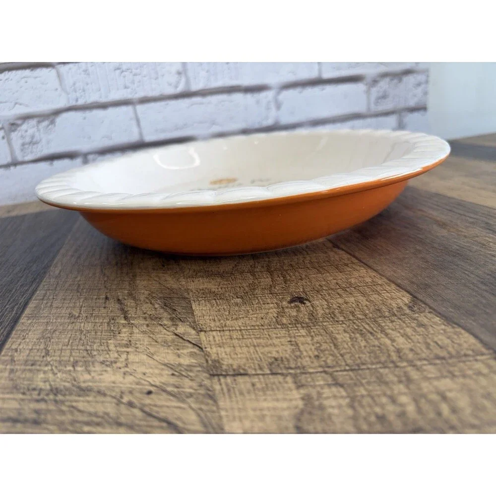Pumpkin Pie Plate Orange Bottom Stoneware Vintage Dish